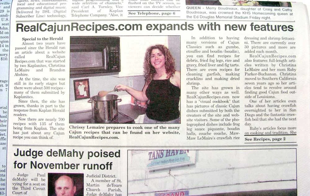 Kaplan Herald newspaper article featuring RealCajunRecipes.com