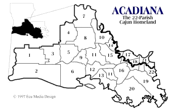 Map of Acadiana - The 22-Parish Cajun Homeland