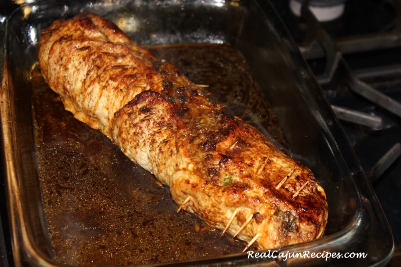 Tauzin's Andoullie Stuffed Pork Loin with a Fig Demi Glaze