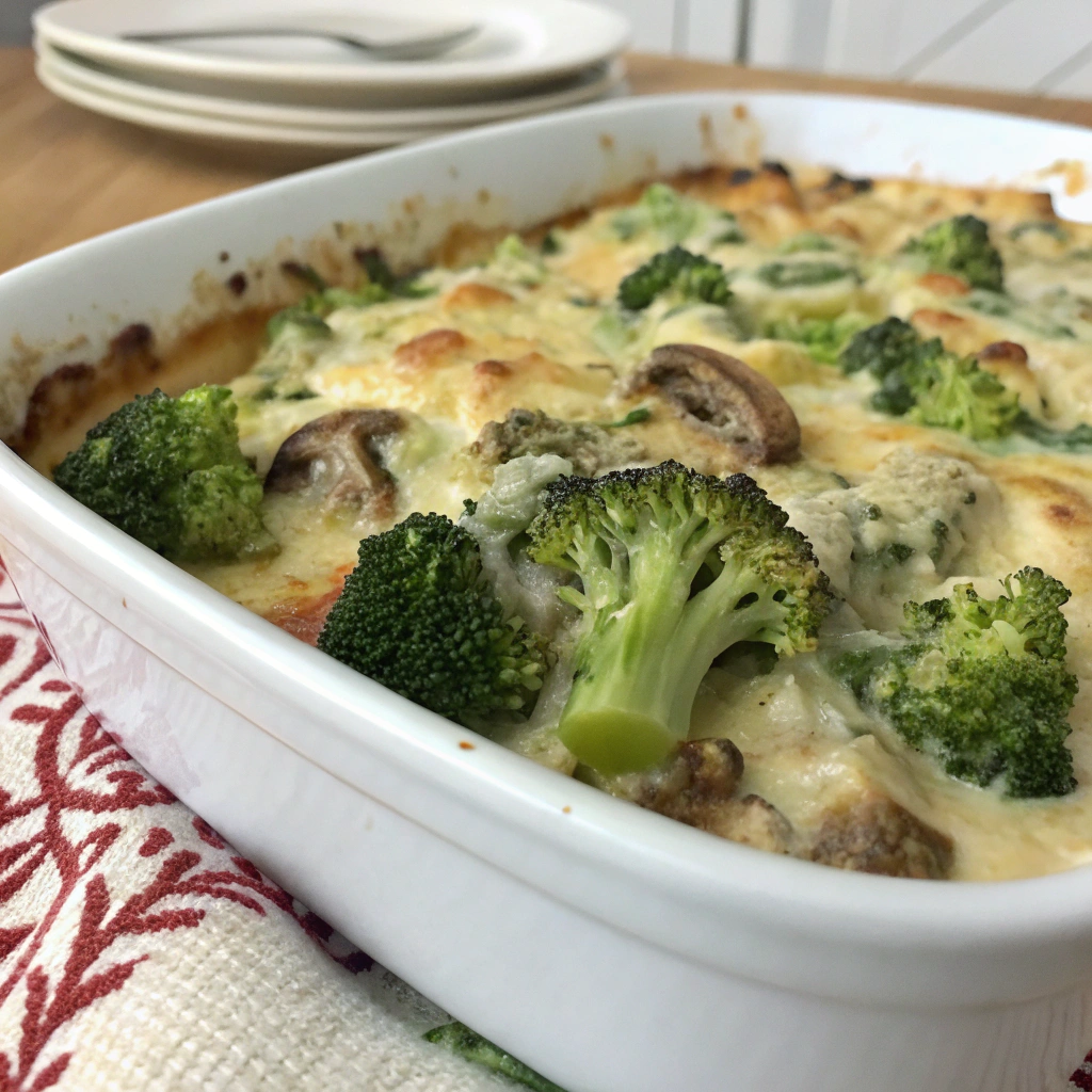 Broccoli & Cremini Mushroom Casserole in Bechamel Sauce
