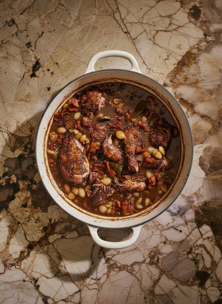 Venison Sausage Stuffed Coq au Vin