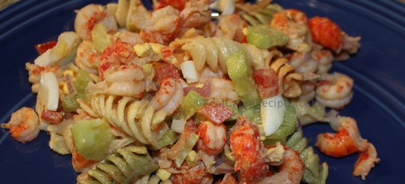 Crawfish Pasta Salad with fresh veggies