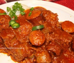 Fresh and Smoked Sausage in Tomato Gravy